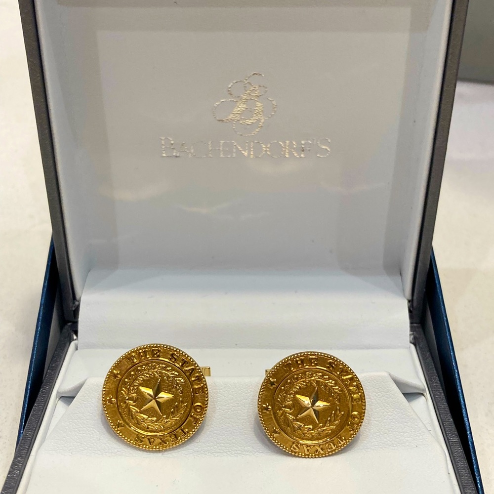 New Bachendorf’s 14K White Gold State of Texas seal cufflinks, 3/4”